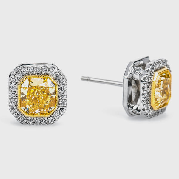 Radiant Cut Yellow Diamond Studs