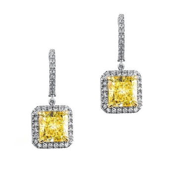 Dangling Halo Fancy Light Yellow Diamond Earrings, 8.93 ctw