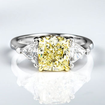 3 Stone Fancy Light Yellow Diamond Engagement Ring, 2.88 ctw