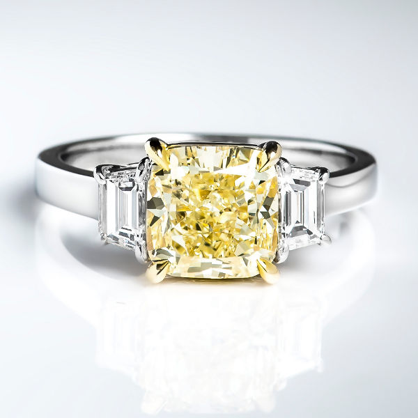 Fancy Light Yellow Diamond Ring, Cushion, 2.51 carat, VS2