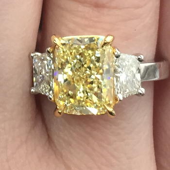 3 Stone Fancy Light Yellow Diamond Engagement Ring, 4.25 ctw