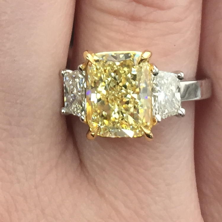 Fancy Light Yellow Diamond Ring, Cushion, 3.38 carat, VS1