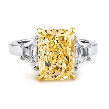 3 Stone Fancy Light Yellow Diamond Engagement Ring, 6.35 ctw