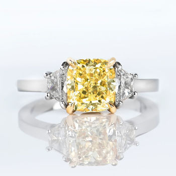 3 Stone Fancy Yellow Diamond Engagement Ring, 2.59 ctw