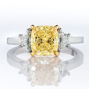 3 Stone Fancy Yellow Diamond Engagement Ring, 2.63 ctw