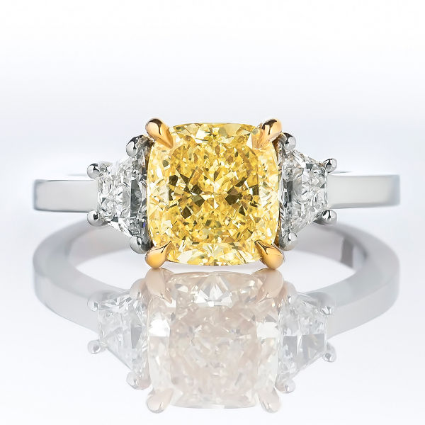 Fancy Yellow Diamond Ring, Cushion, 2.12 carat, SI2