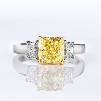 3 Stone Fancy Yellow Diamond Engagement Ring, 2.82 ctw