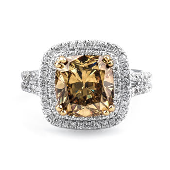 Double Halo Fancy Dark Brown Greenish Yellow Diamond Engagement Ring, 4.78 ctw
