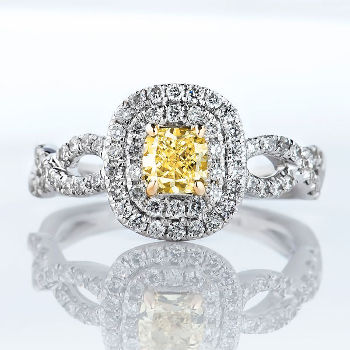 Fancy Intense Yellow Diamond Ring, Cushion, 0.51 carat, VS2 - Thumbnail