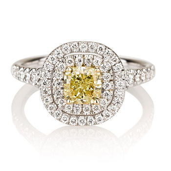 Double Halo Fancy Yellow Diamond Engagement Ring, 1.39 ctw