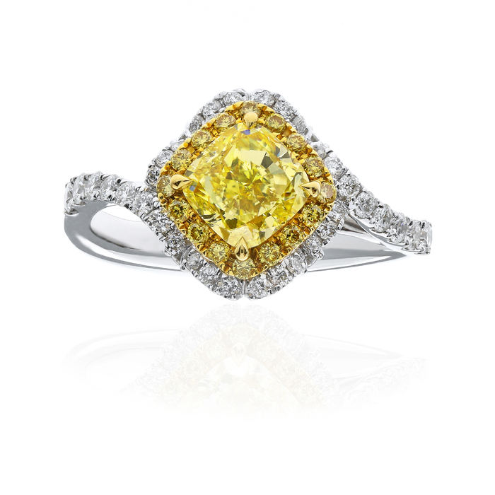 Fancy Light Yellow Diamond Ring, Cushion, 1.17 carat, VS2