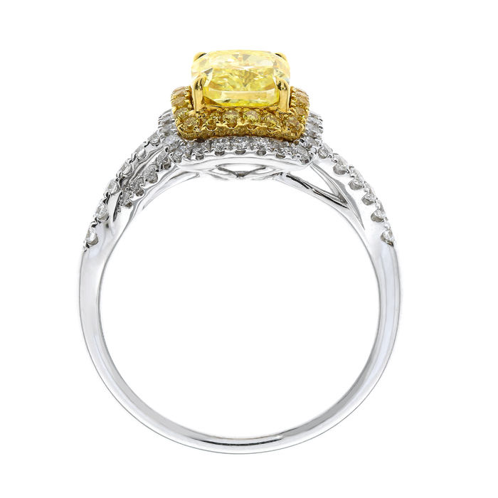 Fancy Yellow Diamond Ring, Cushion, 1.30 carat, VS1 - B