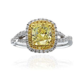 Fancy Yellow Diamond Ring, Cushion, 1.30 carat, VS1 - Thumbnail