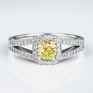 Halo Fancy Light Yellow Diamond Engagement Ring, 0.77 ctw