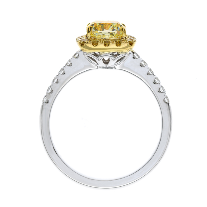 Fancy Light Yellow Diamond Ring, Cushion, 1.65 carat, VVS1 - B