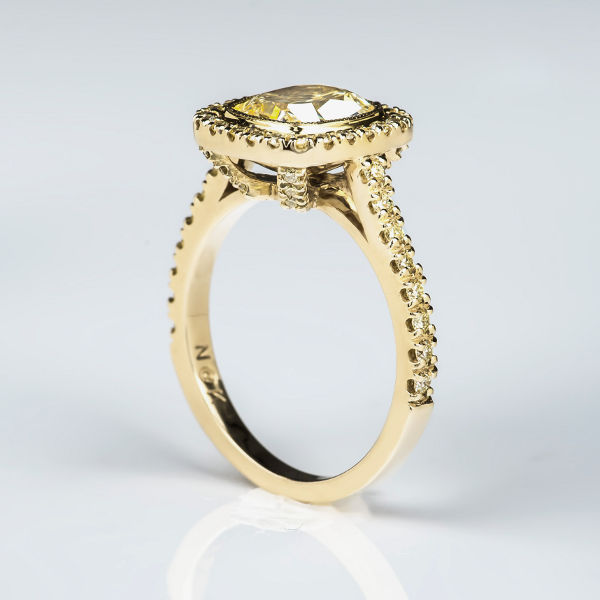 Fancy Light Yellow Diamond Ring, Cushion, 2.02 carat, VS1 - B