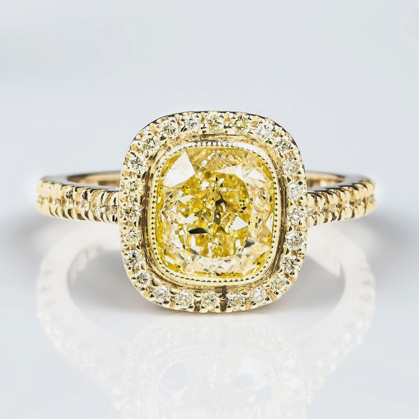 Fancy Light Yellow Diamond Ring, Cushion, 2.02 carat, VS1