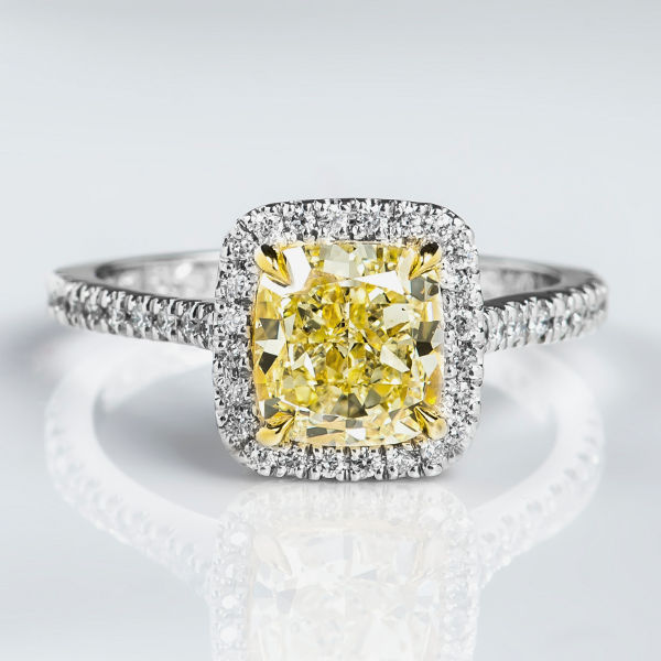 Fancy Light Yellow Diamond Ring, Cushion, 2.02 carat, VS1