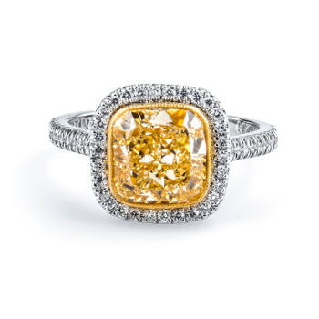 Fancy Light Yellow Diamond Ring, Cushion, 3.01 carat, SI1 - Thumbnail