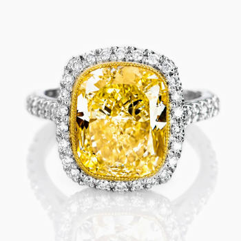 Halo Fancy Light Yellow Diamond Engagement Ring, 7.08 ctw