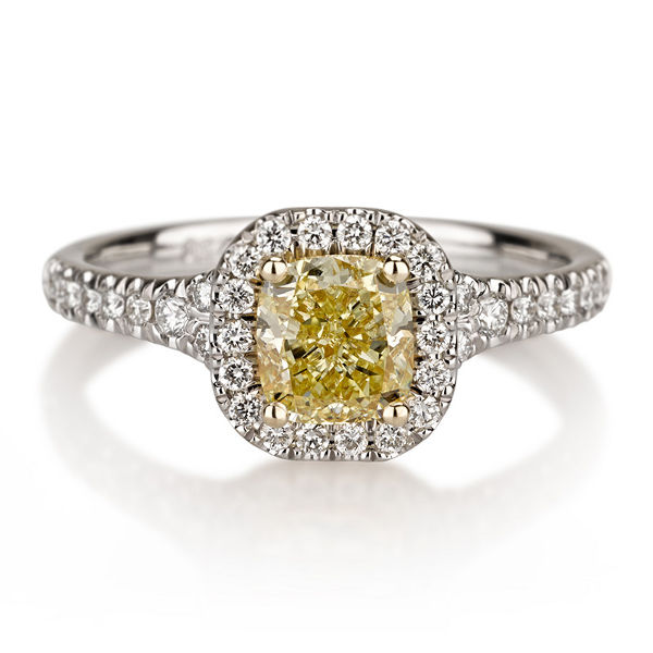 Fancy Yellow Diamond Ring, Cushion, 1.00 carat, VVS2