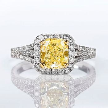 Fancy Yellow Diamond Ring, Cushion, 1.60 carat, VVS2 - Thumbnail