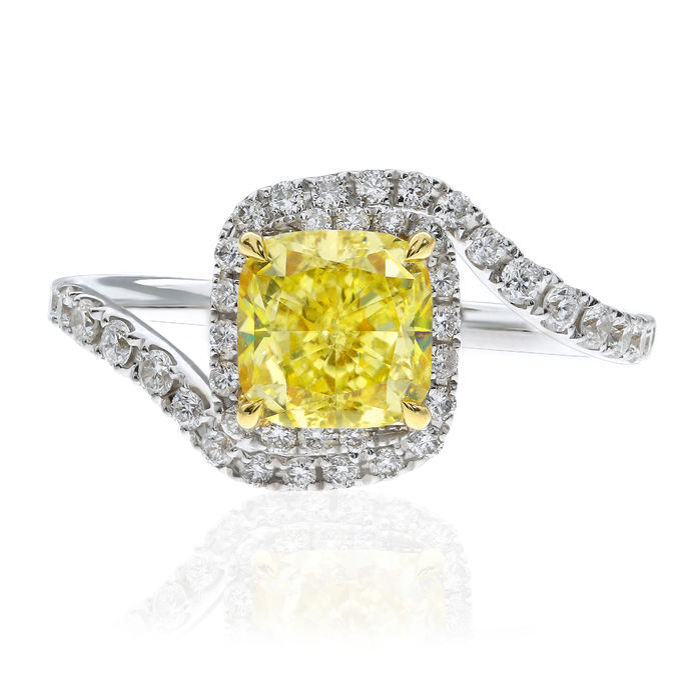 Fancy Yellow Diamond Ring, Cushion, 1.54 carat, SI2