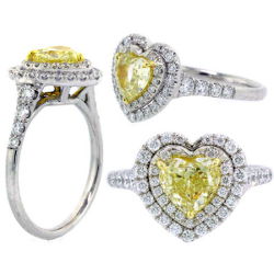 Double Halo Fancy Yellow Diamond Engagement Ring, 1.57 ctw