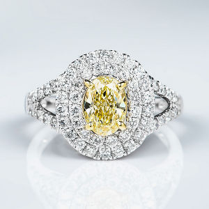 Double Halo Fancy Light Yellow Diamond Engagement Ring, 1.76 ctw