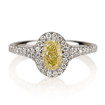 Halo Fancy Yellow Diamond Engagement Ring, 0.97 ctw