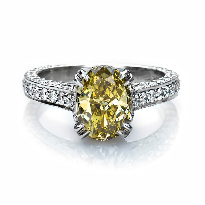 Fancy Dark Brown Greenish Yellow Chameleon Diamond Ring, Oval, 2.01 carat