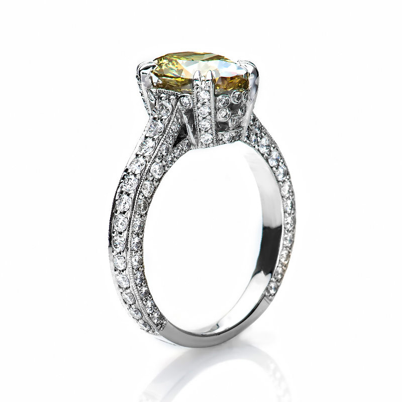 Fancy Dark Brown Greenish Yellow Chameleon Diamond Ring, Oval, 2.01