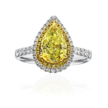 Double Halo Fancy Light Yellow Diamond Engagement Ring, 2.10 ctw