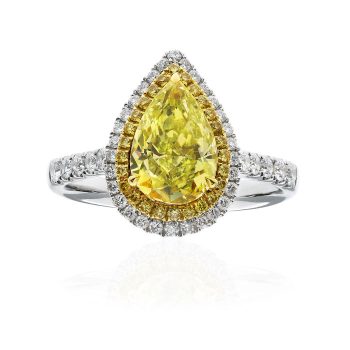 Fancy Light Yellow Diamond Ring, Pear, 1.64 carat