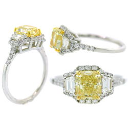 3 Stone Fancy Light Yellow Diamond Engagement Ring, 1.88 ctw