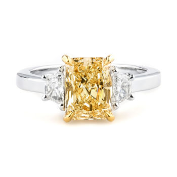 3 Stone Fancy Light Yellow Diamond Engagement Ring, 2.55 ctw