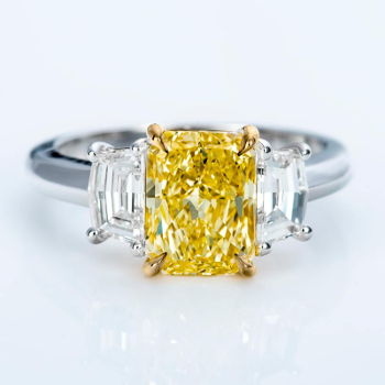 3 Stone Fancy Light Yellow Diamond Engagement Ring, 2.77 ctw