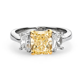 3 Stone Fancy Light Yellow Diamond Engagement Ring, 3.05 ctw