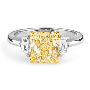 3 Stone Fancy Light Yellow Diamond Engagement Ring, 3.24 ctw