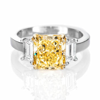 3 Stone Fancy Light Yellow Diamond Engagement Ring, 3.82 ctw