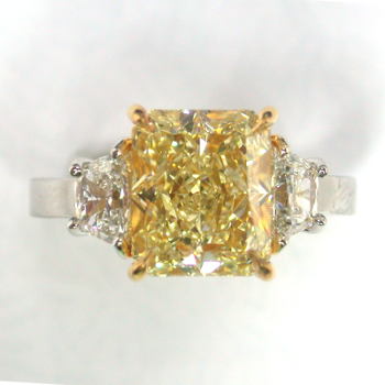 3 Stone Fancy Light Yellow Diamond Engagement Ring, 4.78 ctw