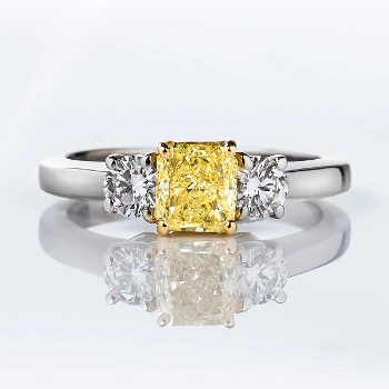 3 Stone Fancy Yellow Diamond Engagement Ring, 1.21 ctw