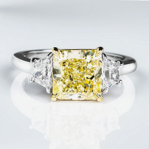 3 Stone Fancy Yellow Diamond Engagement Ring, 3.63 ctw