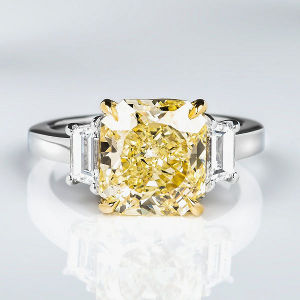 3 Stone Fancy Yellow Diamond Engagement Ring, 4.77 ctw