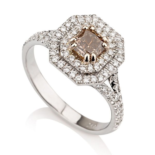 1.21 carat Fancy Brownish Pink Cushion Cut Diamond Cluster Ring (Two-Tone)  — Shreve, Crump & Low