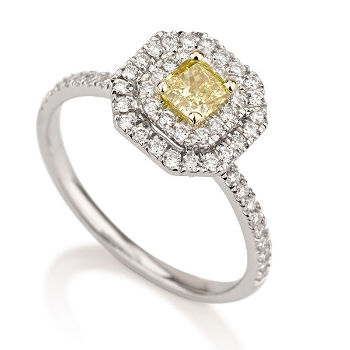 Double Halo Fancy Vivid Yellow Diamond Engagement Ring, 0.80 ctw