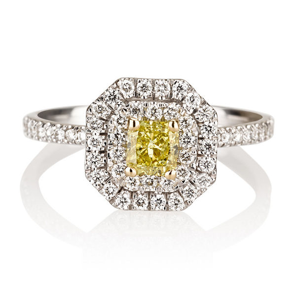 Fancy Vivid Yellow Diamond Ring, Radiant, 0.40 carat, VS2