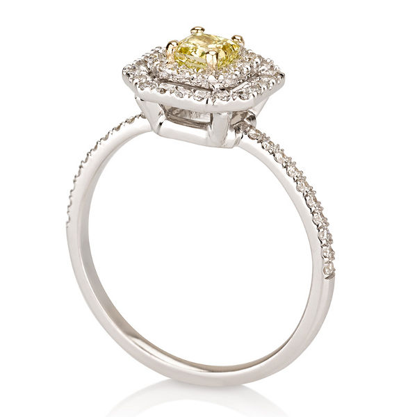 Fancy Vivid Yellow Diamond Ring, Radiant, 0.40 carat, VS2- C
