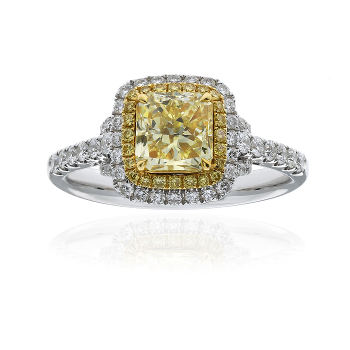 Double Halo Fancy Yellow Diamond Engagement Ring, 1.60 ctw