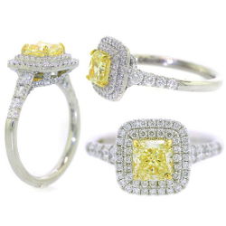 Double Halo Fancy Yellow Diamond Engagement Ring, 1.73 ctw